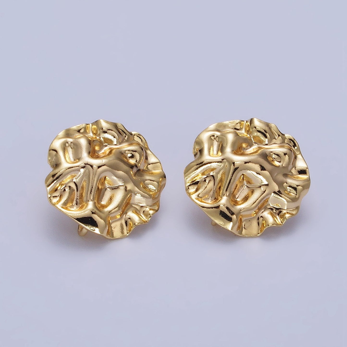 Gold Hammered Round Stud Earrings with Close Link for Charm For Earring Component Jewelry Making Supply | Z076
