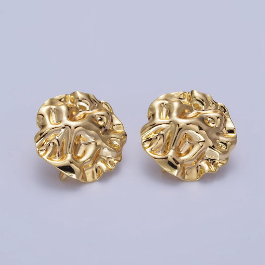 Gold Hammered Round Stud Earrings with Close Link for Charm For Earring Component Jewelry Making Supply | Z076