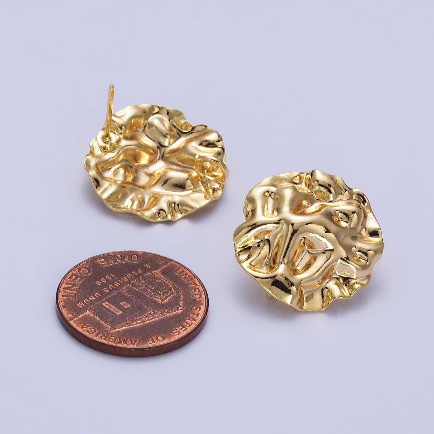 Gold Hammered Round Stud Earrings with Close Link for Charm For Earring Component Jewelry Making Supply | Z076