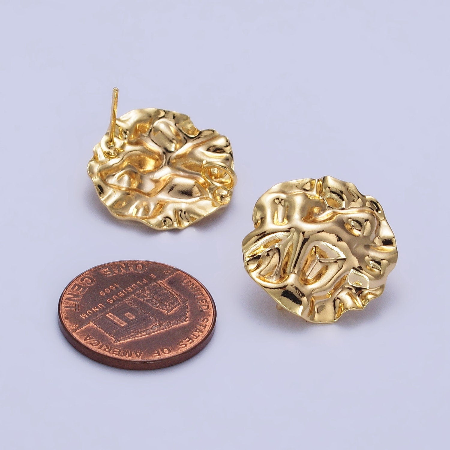 Gold Hammered Round Stud Earrings with Close Link for Charm For Earring Component Jewelry Making Supply | Z076