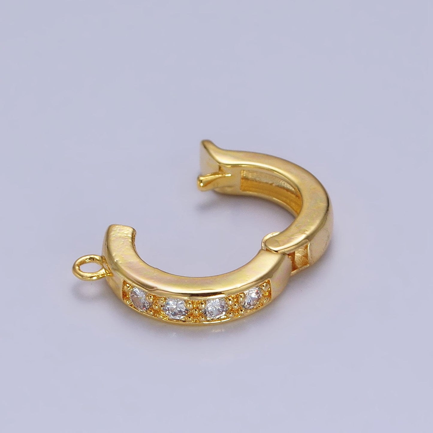 Gold CZ Pull Gate Ring Clasp, Fance Gate Clasp, Pull Clasp with Closed link for Charm Holder Necklace Jewelry Making Supply | Z074 Z081