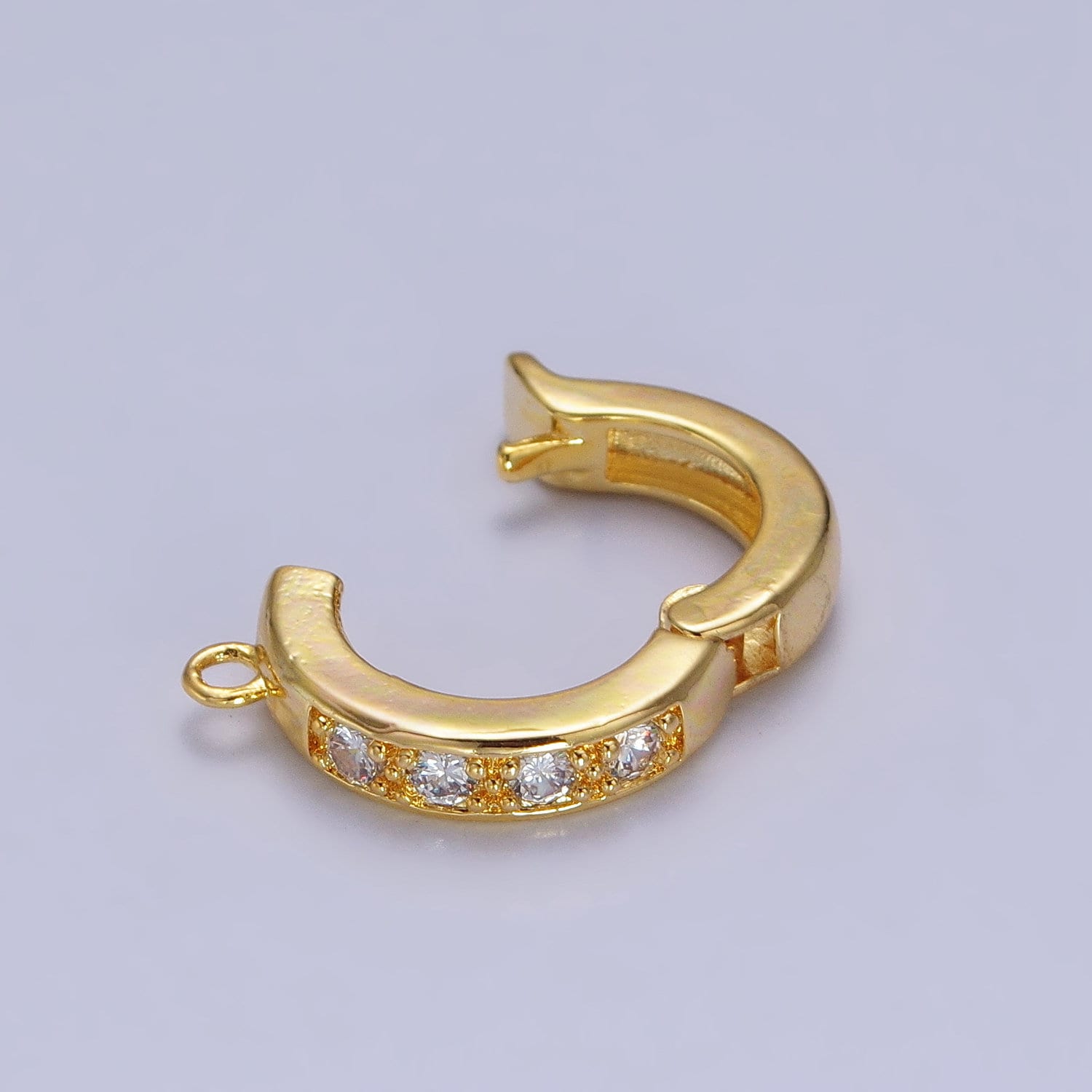 Gold CZ Pull Gate Ring Clasp, Fance Gate Clasp, Pull Clasp with Closed link for Charm Holder Necklace Jewelry Making Supply | Z074 Z081