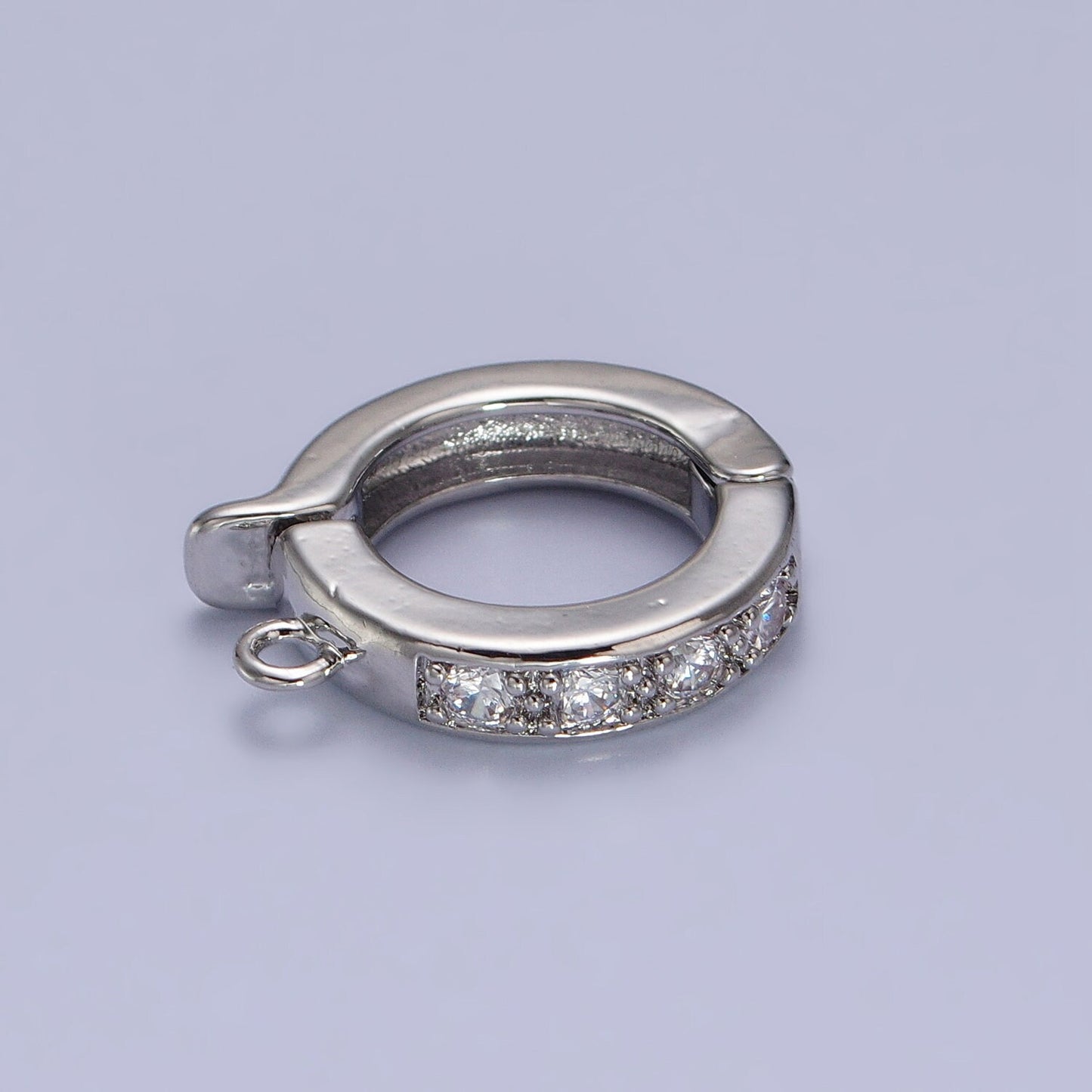 Gold CZ Pull Gate Ring Clasp, Fance Gate Clasp, Pull Clasp with Closed link for Charm Holder Necklace Jewelry Making Supply | Z074 Z081