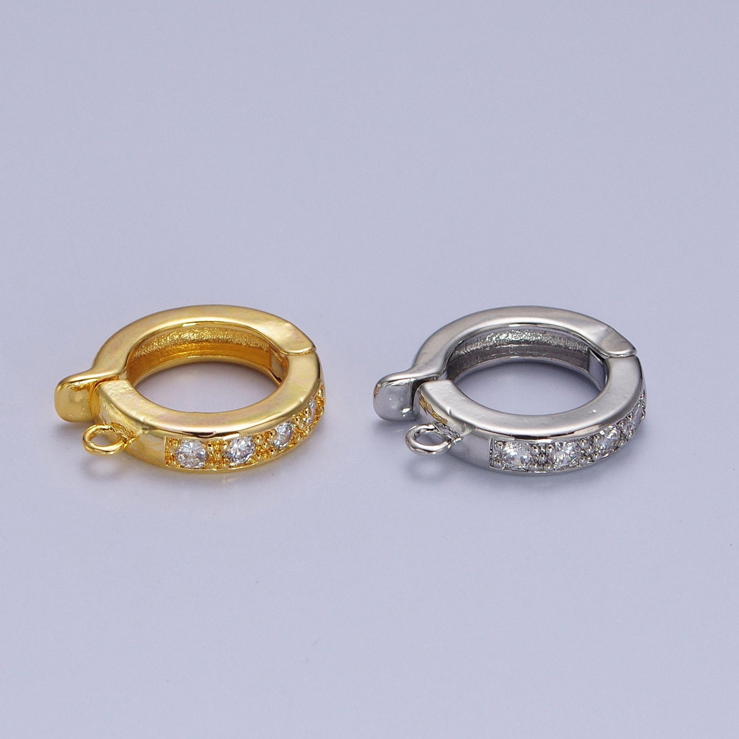 Gold CZ Pull Gate Ring Clasp, Fance Gate Clasp, Pull Clasp with Closed link for Charm Holder Necklace Jewelry Making Supply | Z074 Z081