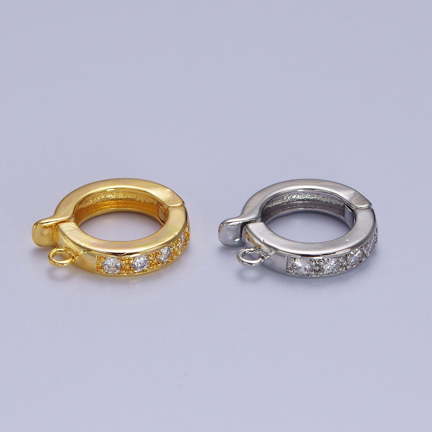 Gold CZ Pull Gate Ring Clasp, Fance Gate Clasp, Pull Clasp with Closed link for Charm Holder Necklace Jewelry Making Supply | Z074 Z081