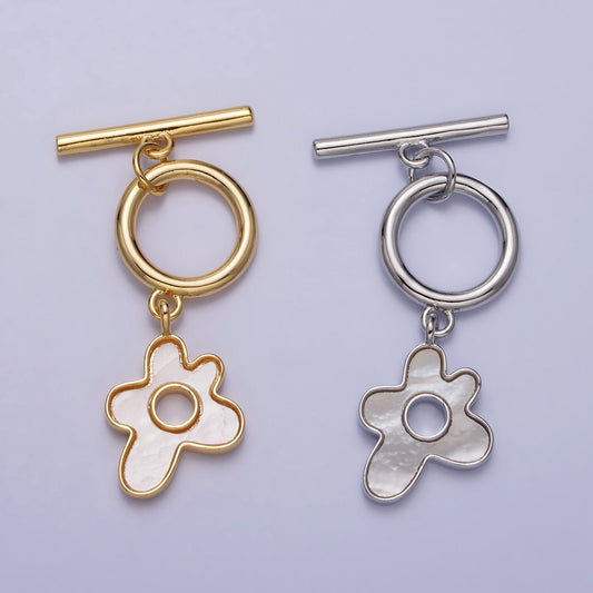 Abstract Shell Pearl Gold Flower Toggle Clasp, Jewelry Clasp OT Clasp Findings Z093