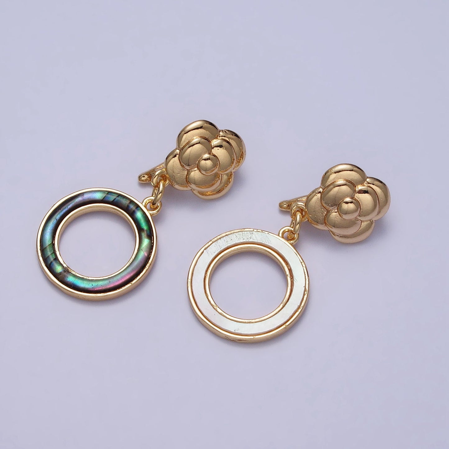 Abalone Shell Round Charms Shell Pearl Round Donut Pendant for Necklace Dangle Charm with Flower Bail For Minimalist Jewelry Z071