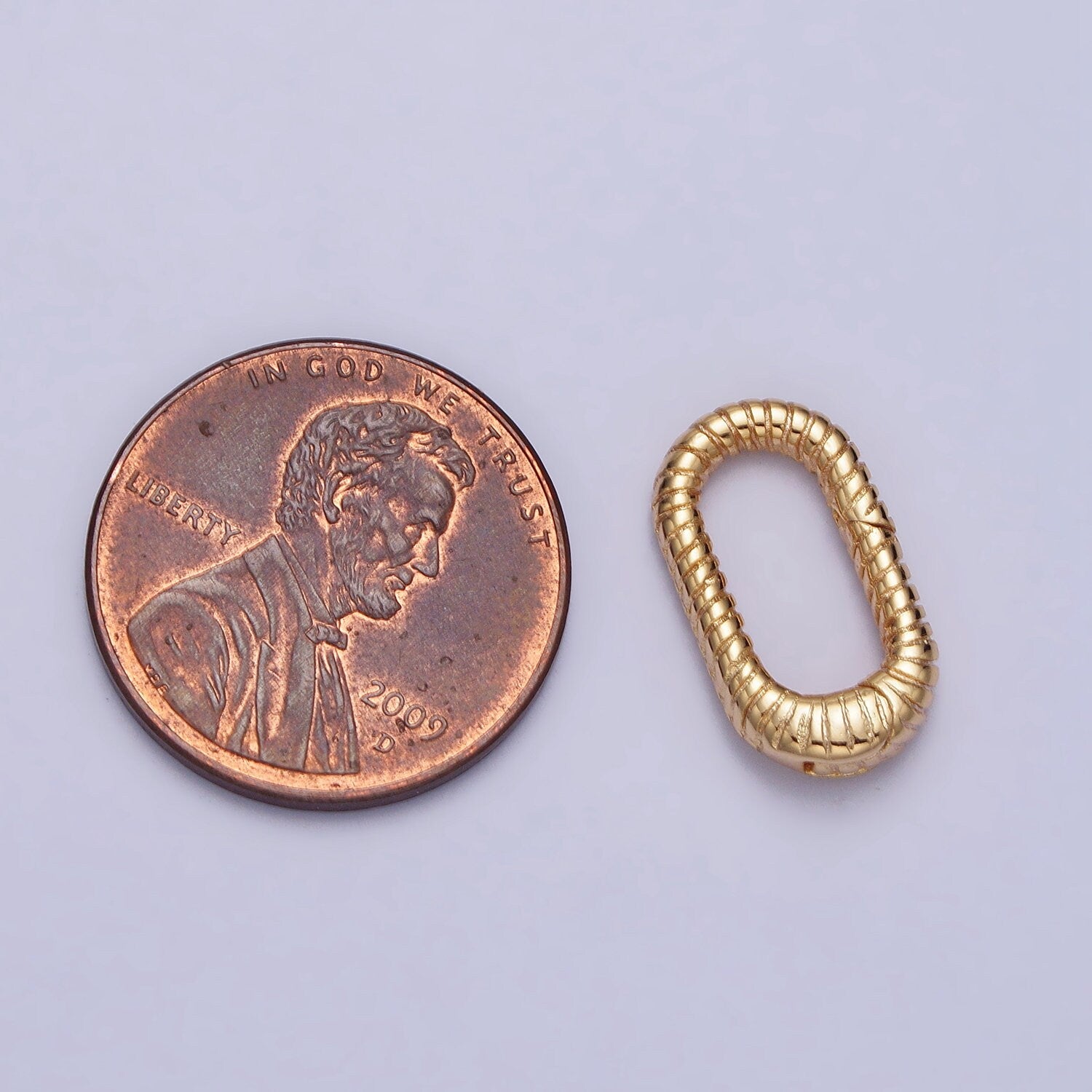 Small 16mm Gold Textured Striped Oblong Push Spring Gate Ring Closure Enhancer Supply | Z069