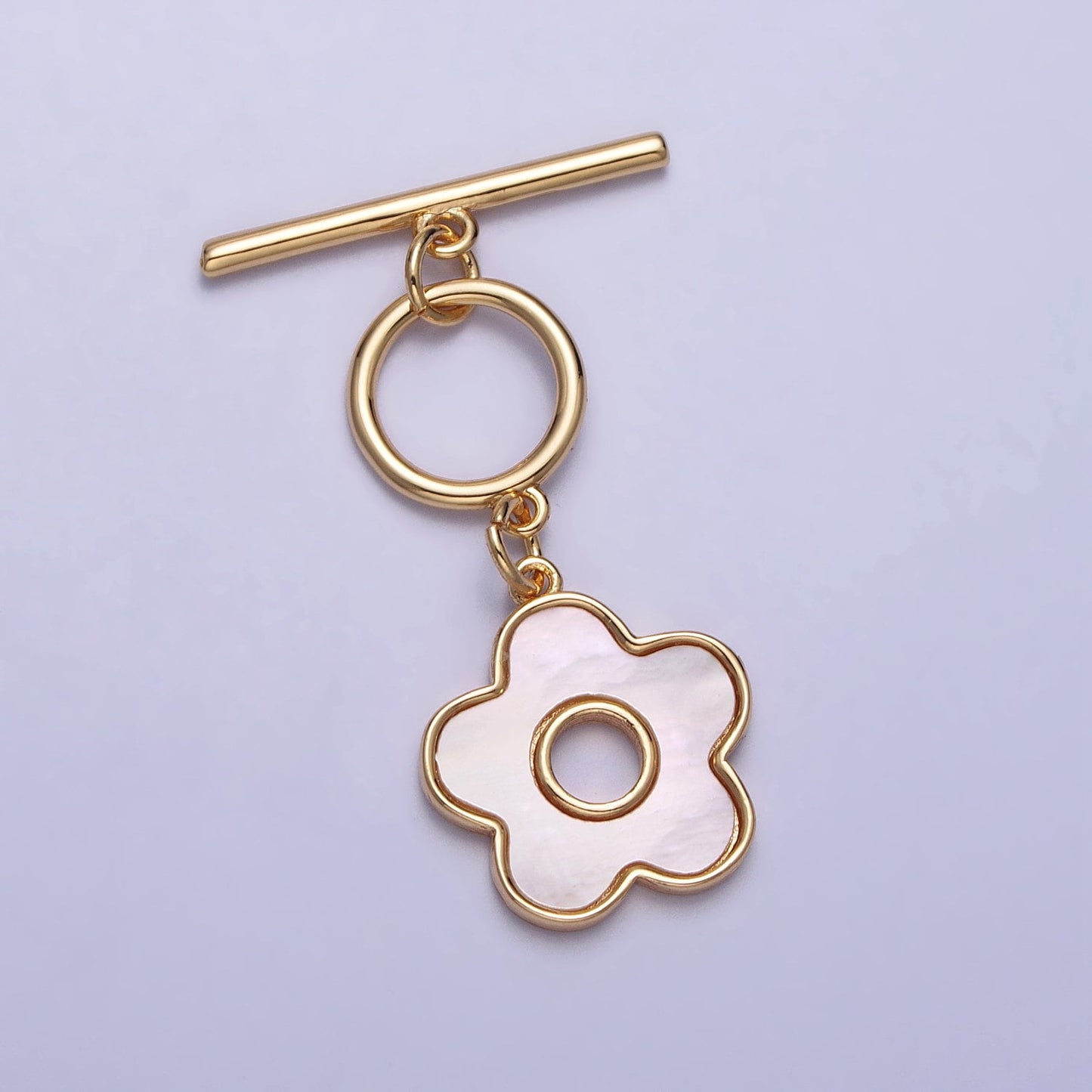 Gold Daisy Flower OT Clasp Shell Pearl Gold Flower Toggle Clasp, Jewelry Clasp Findings Z092