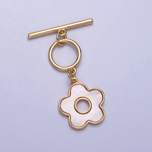 Gold Daisy Flower OT Clasp Shell Pearl Gold Flower Toggle Clasp, Jewelry Clasp Findings Z092