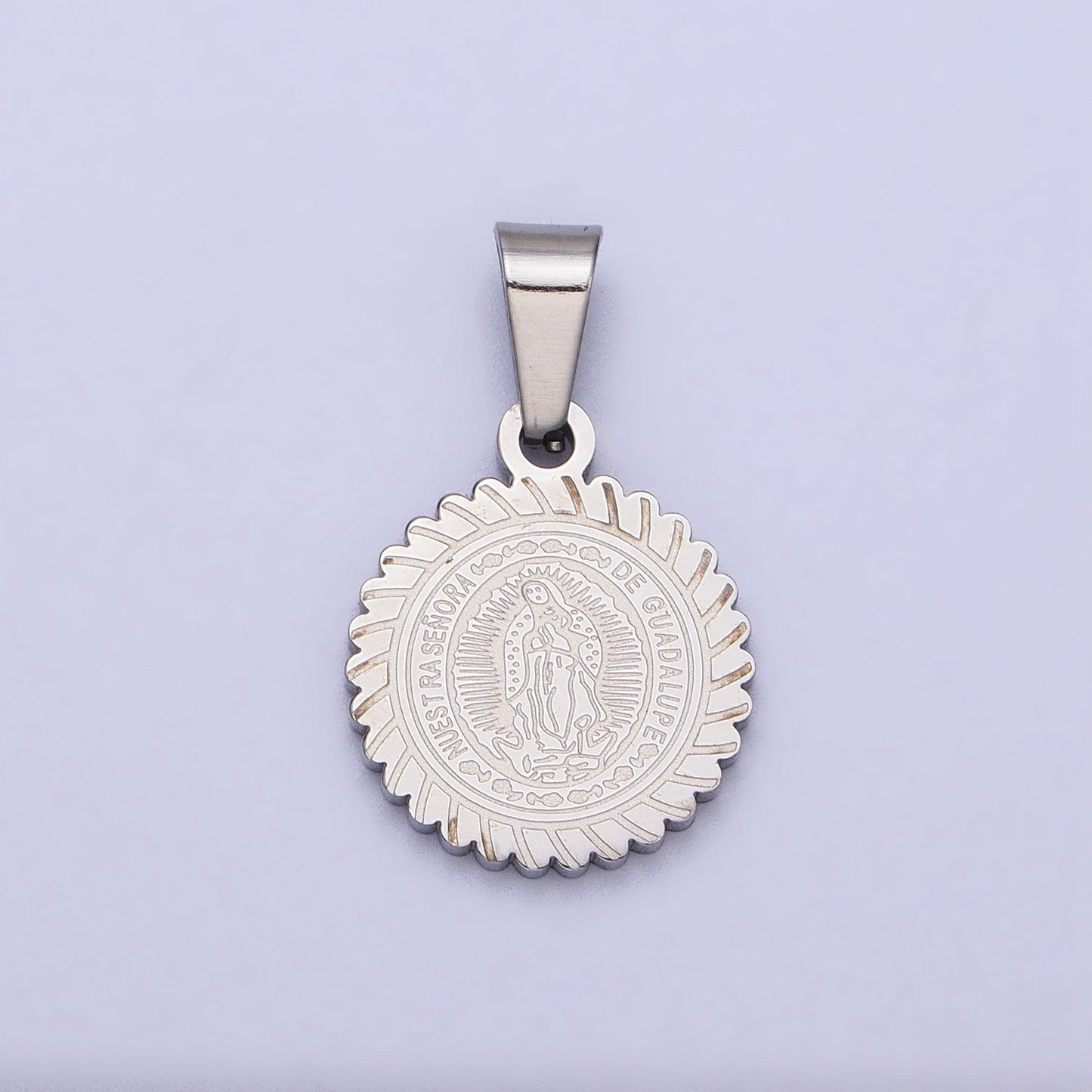 Stainless Steel Nuestra Señora De Guadalupe Engraved Round Pendant in Gold & Silver Lady Guadalupe Virgin Mary | J642 J648