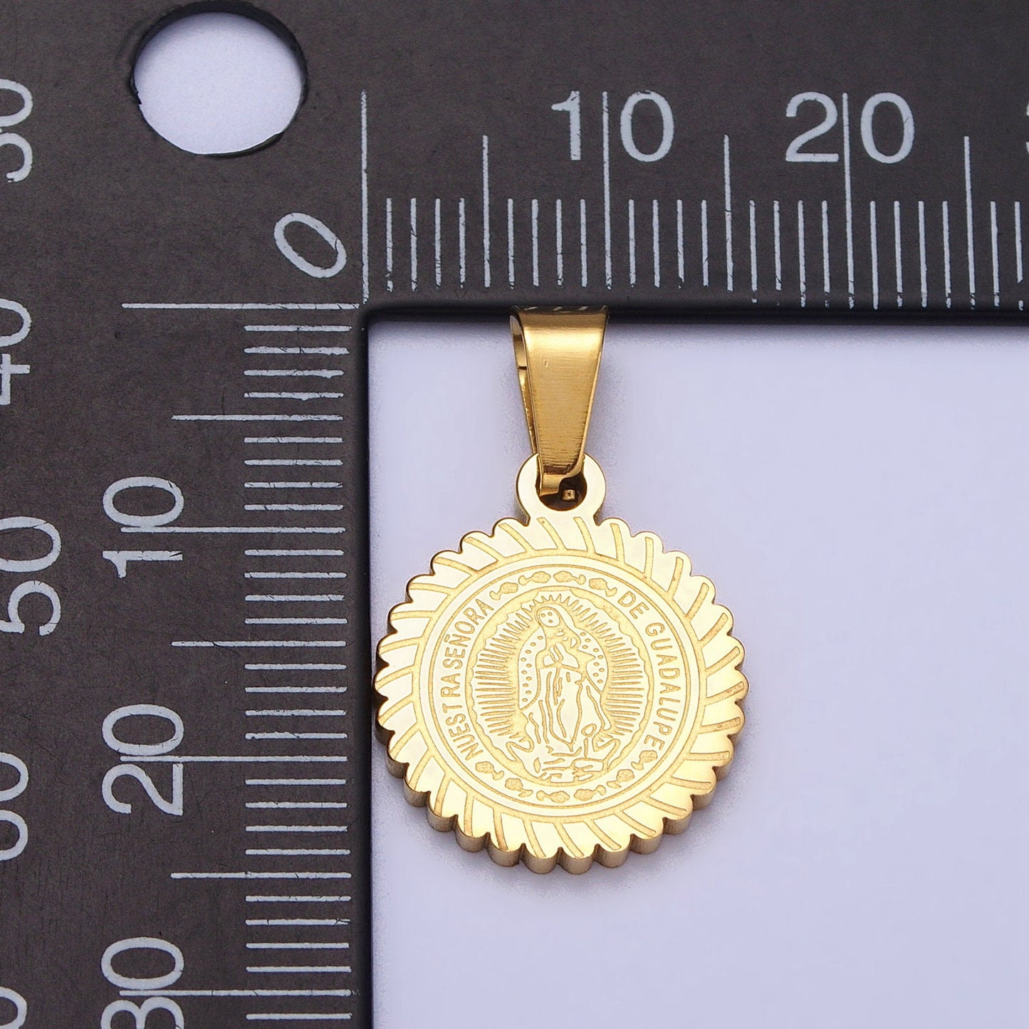 Stainless Steel Nuestra Señora De Guadalupe Engraved Round Pendant in Gold & Silver Lady Guadalupe Virgin Mary | J642 J648