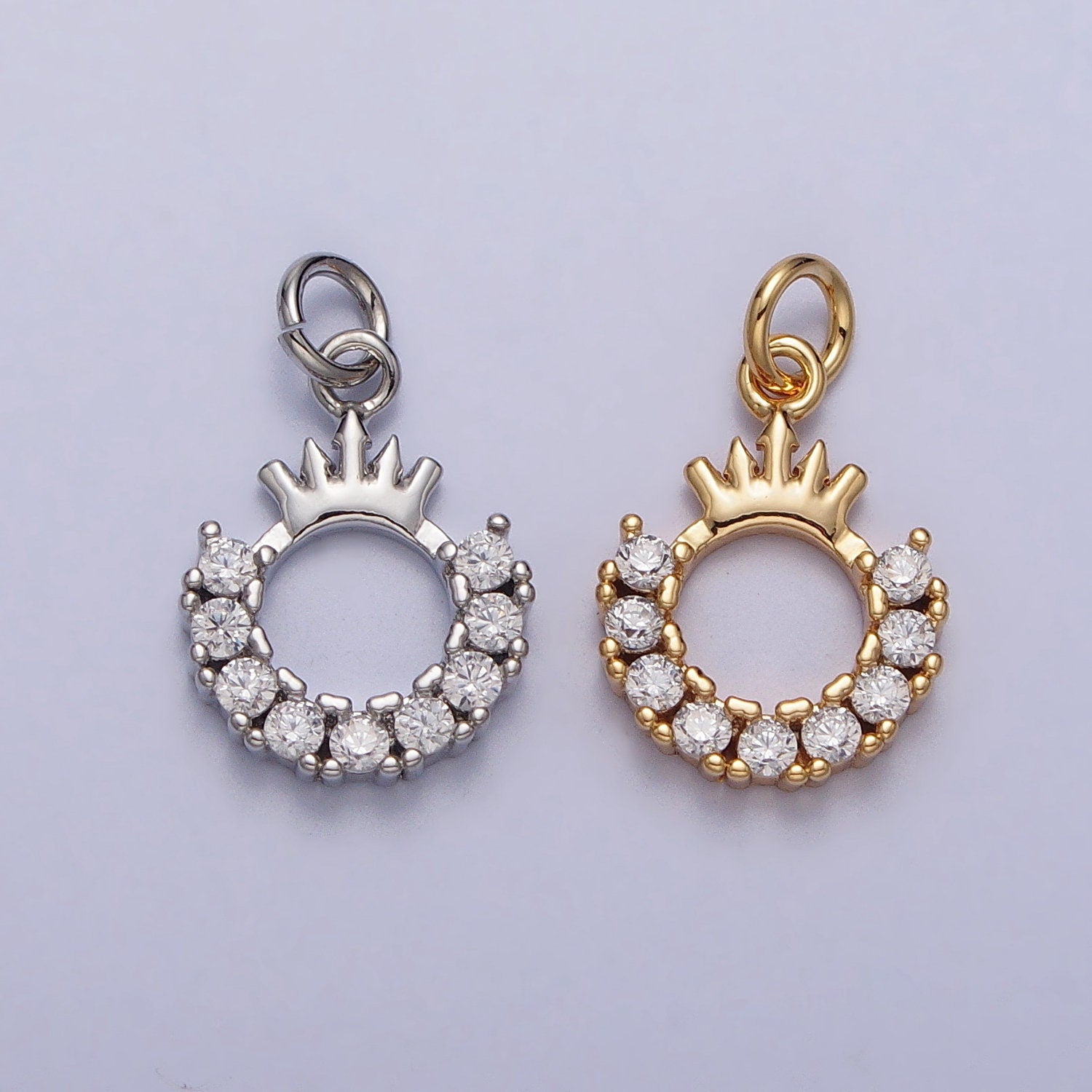 Gold Queen Crown Charm - Dainty Silver Crown Pendant Mini Cubic Zirconia Cute Gold Crown for Necklace Bracelet Supply AC258