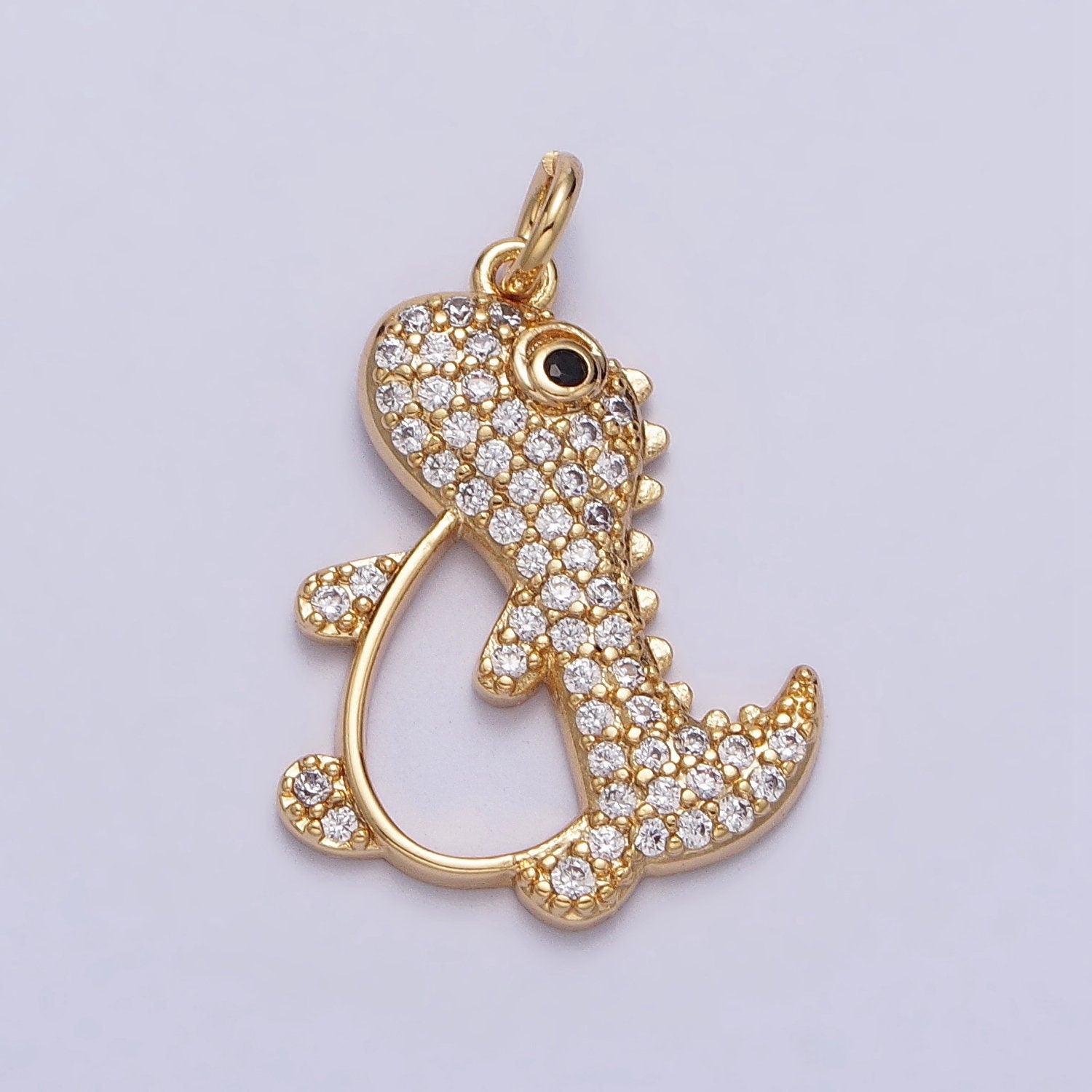 18K Gold Filled Dinosaur Charm Baby Dino TRex Charm Cz Silver Charms for Necklace Bracelets Component AC273