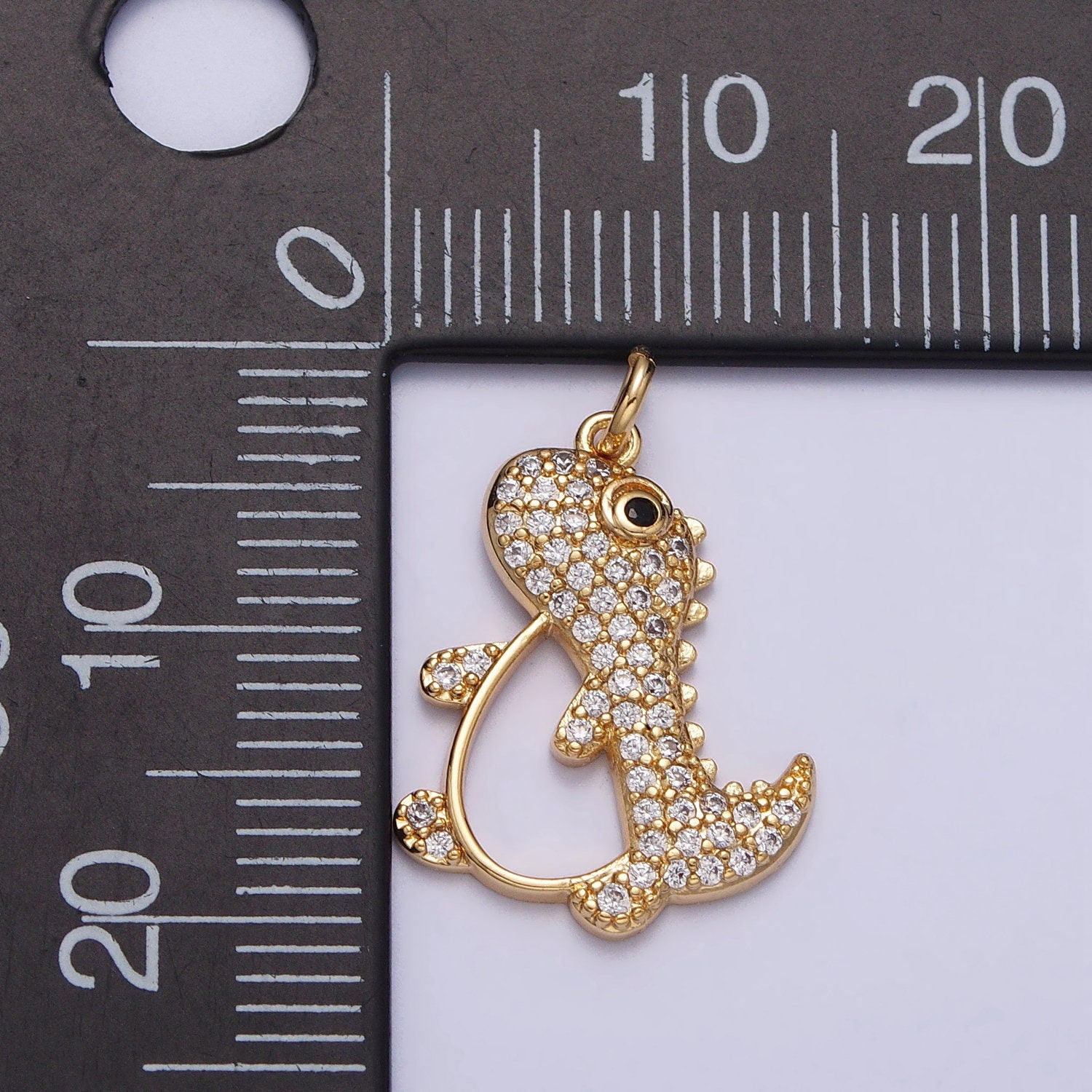 18K Gold Filled Dinosaur Charm Baby Dino TRex Charm Cz Silver Charms for Necklace Bracelets Component AC273