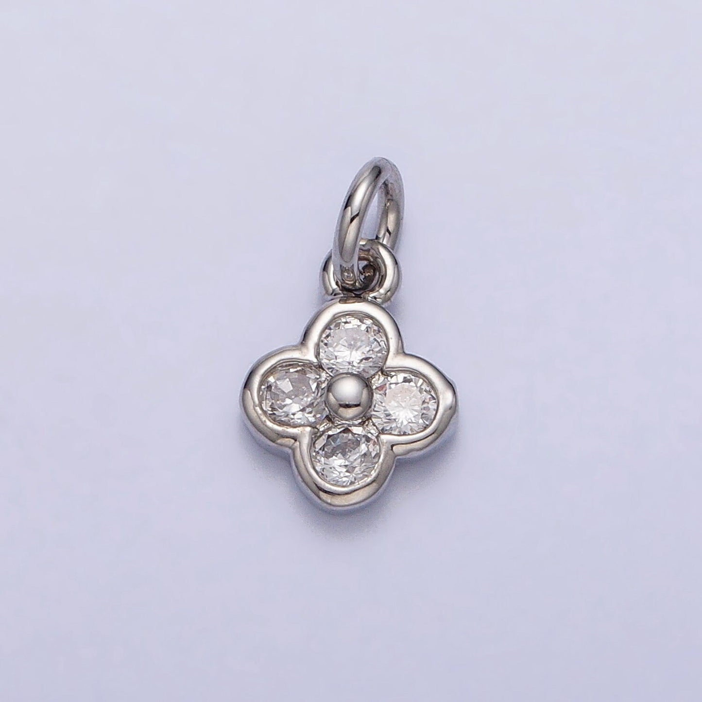 Mini Gold Tiny Clover Charm, CZ Micro Pave Clover Charm, Zirconia Charms, Silver Clover Beads, Gold Plated Findings AC260