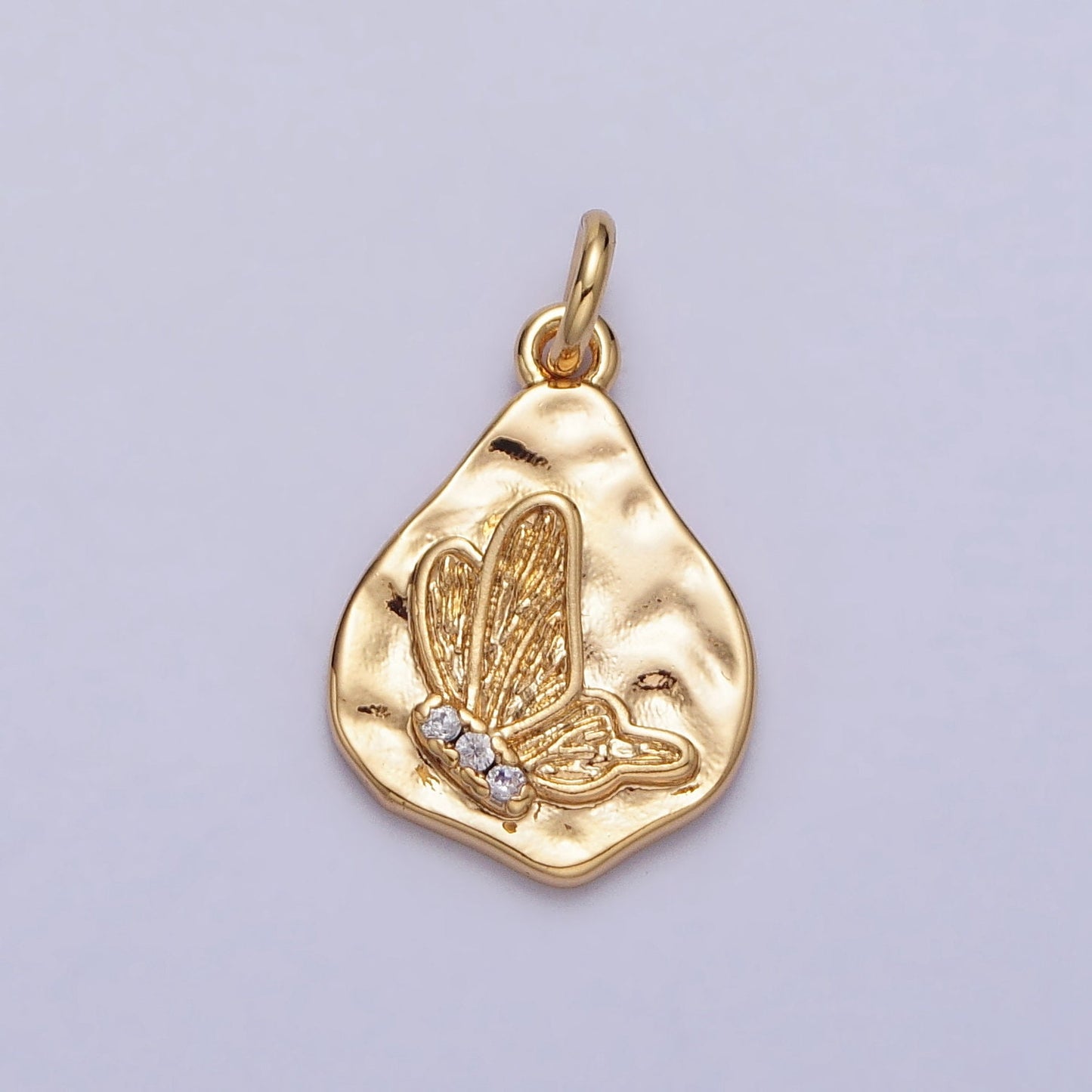 Mini 16K Gold Filled Micro Paved CZ Butterfly Hammered Charm | AC-296