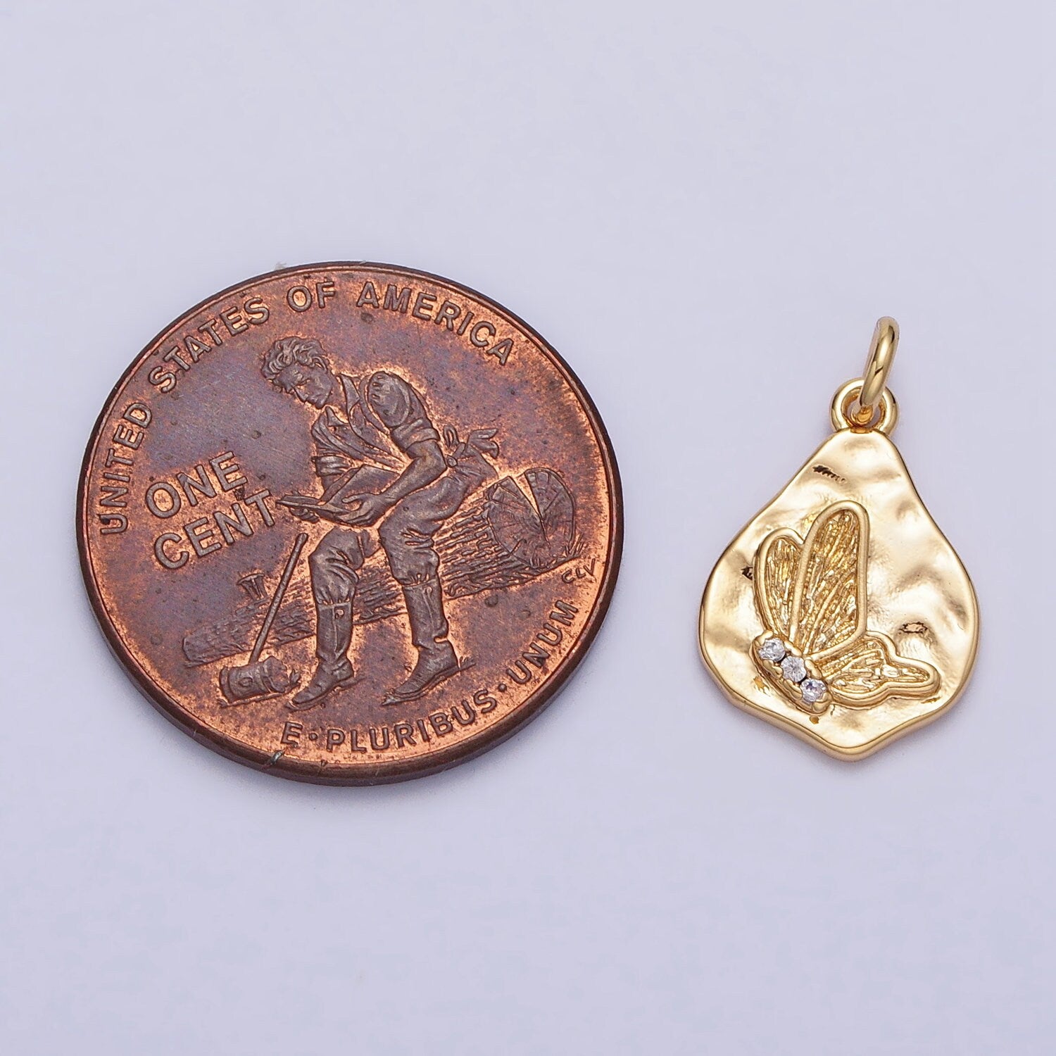 Mini 16K Gold Filled Micro Paved CZ Butterfly Hammered Charm | AC-296