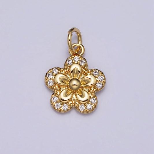 Dainty Gold Flower Charm Cubic Floral Pendant for Bracelet Necklace Earring Component Jewelry Making Supply AC202