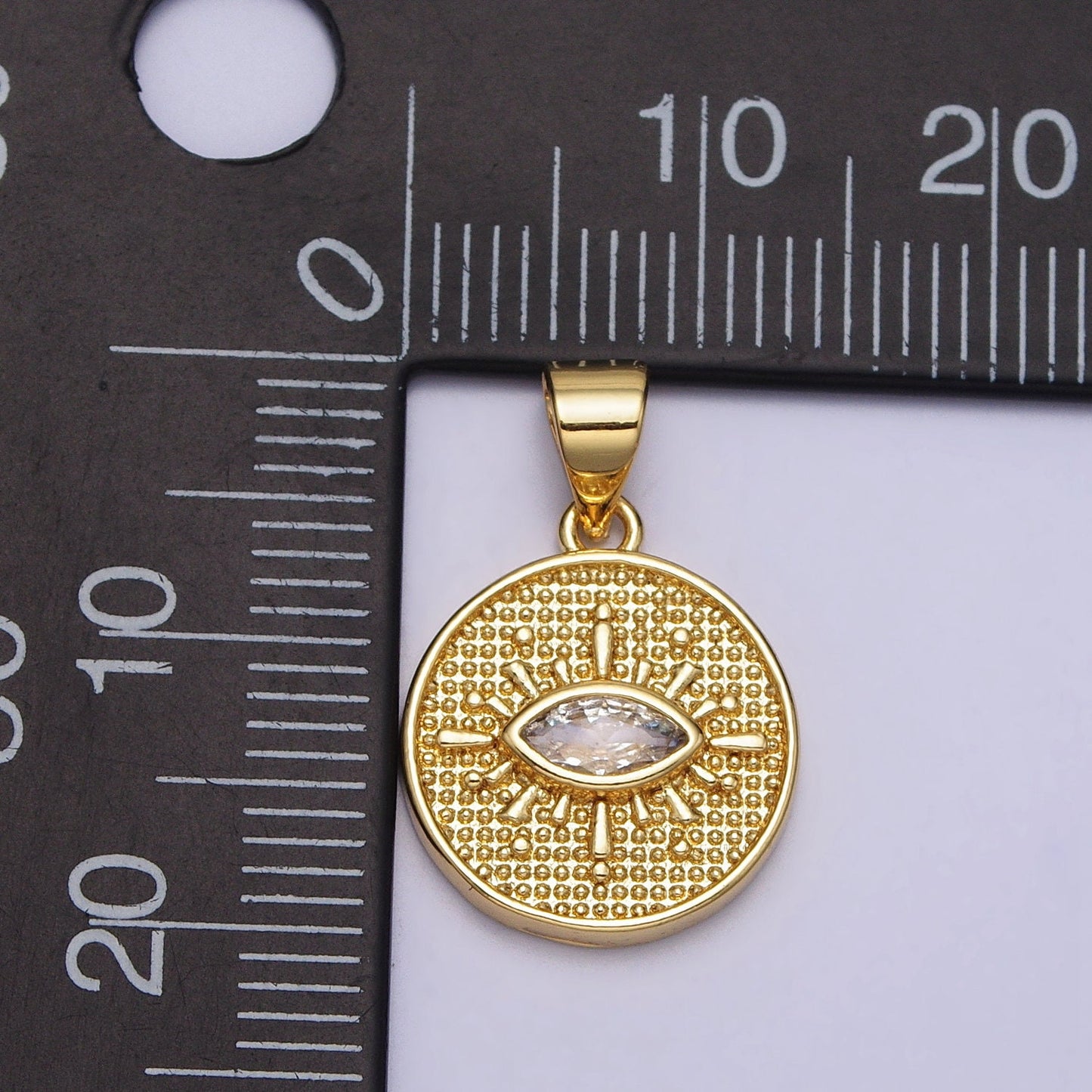 Gold Evil Eye, Micro Pave Evil Eye Charm, Clear Cubic Charms, CZ Gold Evil Eye Charm Medallion Pendant Jewelry Supply AA078