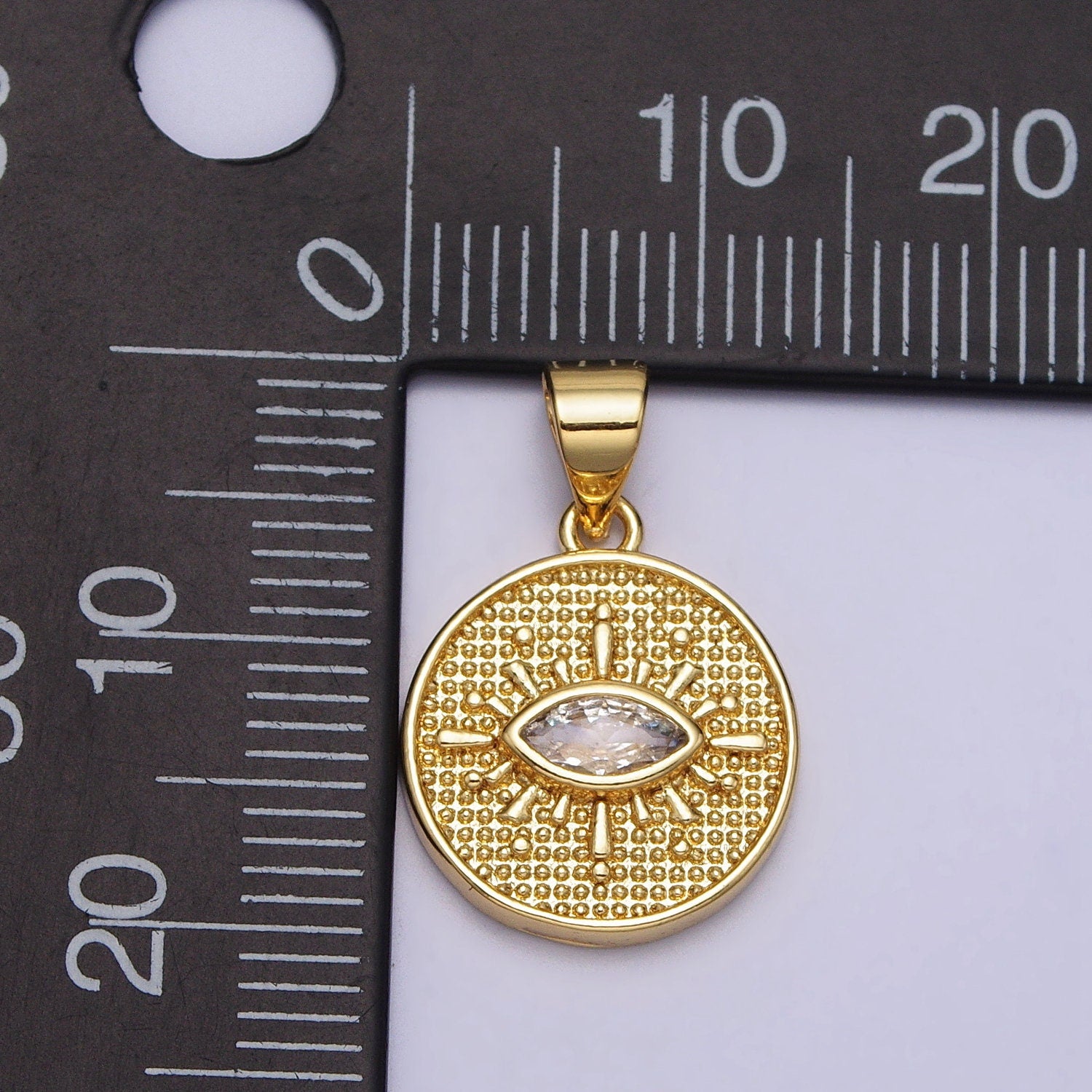 Gold Evil Eye, Micro Pave Evil Eye Charm, Clear Cubic Charms, CZ Gold Evil Eye Charm Medallion Pendant Jewelry Supply AA078