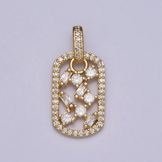 Dainty Cubic Clear Baguette Round CZ Open Micro Paved Rectangular Tag Pendant for Minimalist Jewelry | AA080