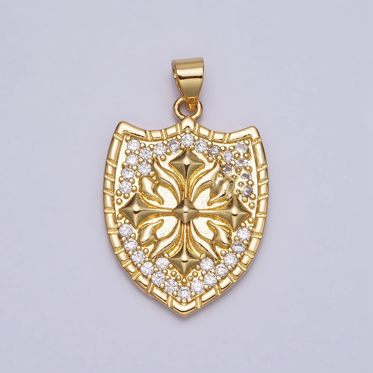 Dainty Gold Cross Shield Pendant for Necklace with Cubic Zirconia Vintage Medallion Cross Shield Charm Religious Jewelry AA-085