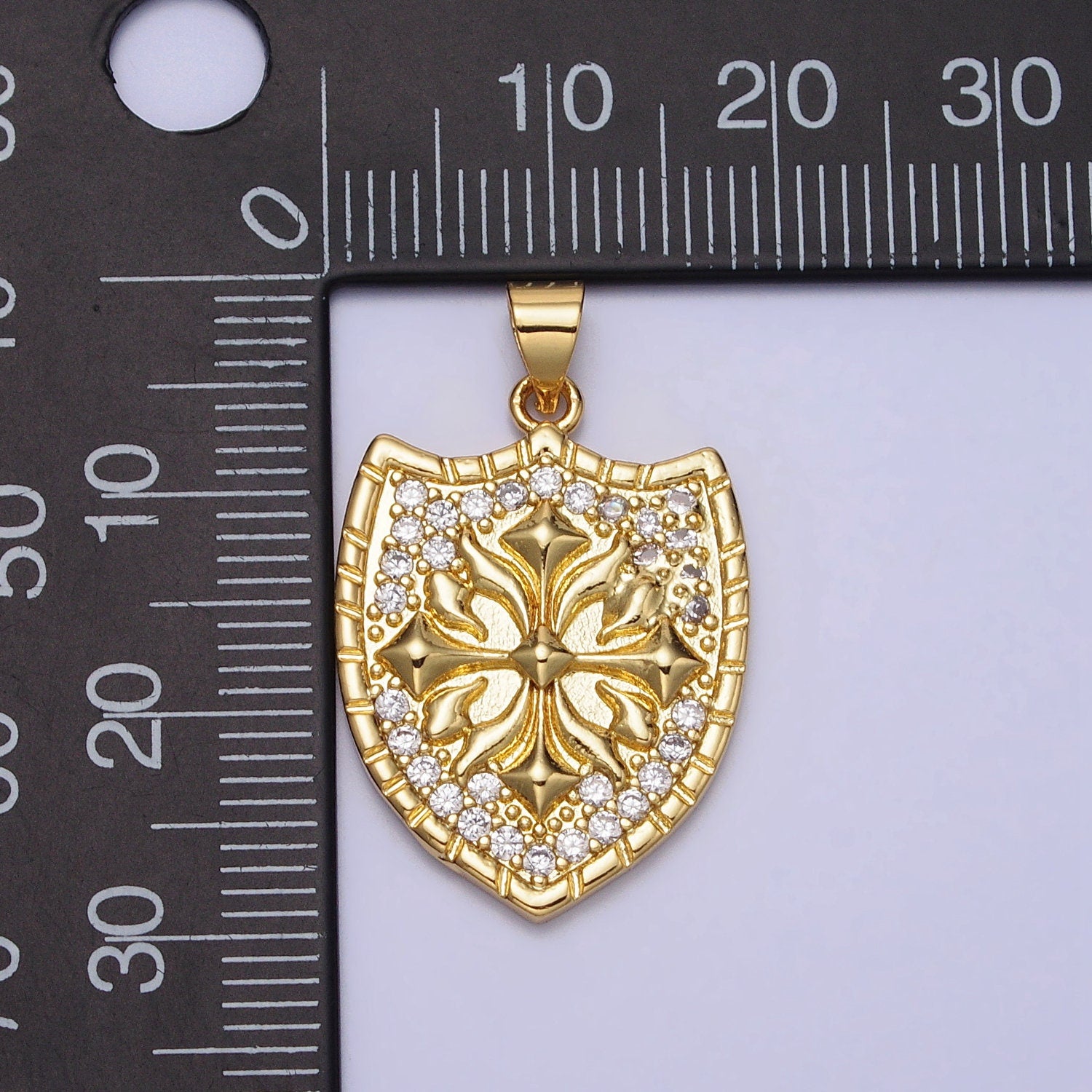 Dainty Gold Cross Shield Pendant for Necklace with Cubic Zirconia Vintage Medallion Cross Shield Charm Religious Jewelry AA-085