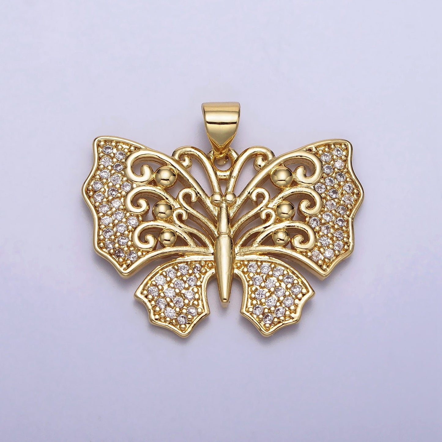 Dainty Gold Clear Micro Paved CZ Monarch Butterfly Garden Insect Pendant | AA088