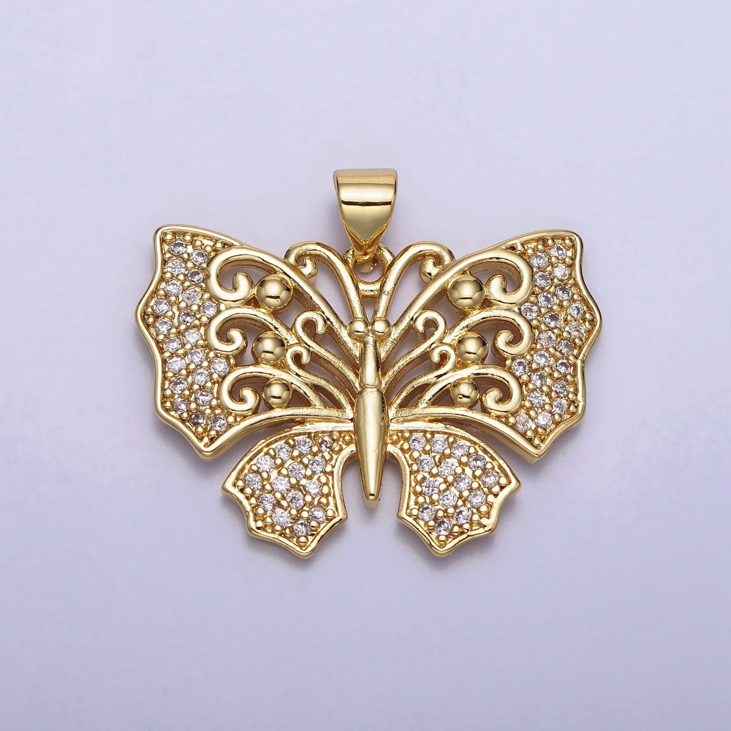 Dainty Gold Clear Micro Paved CZ Monarch Butterfly Garden Insect Pendant | AA088