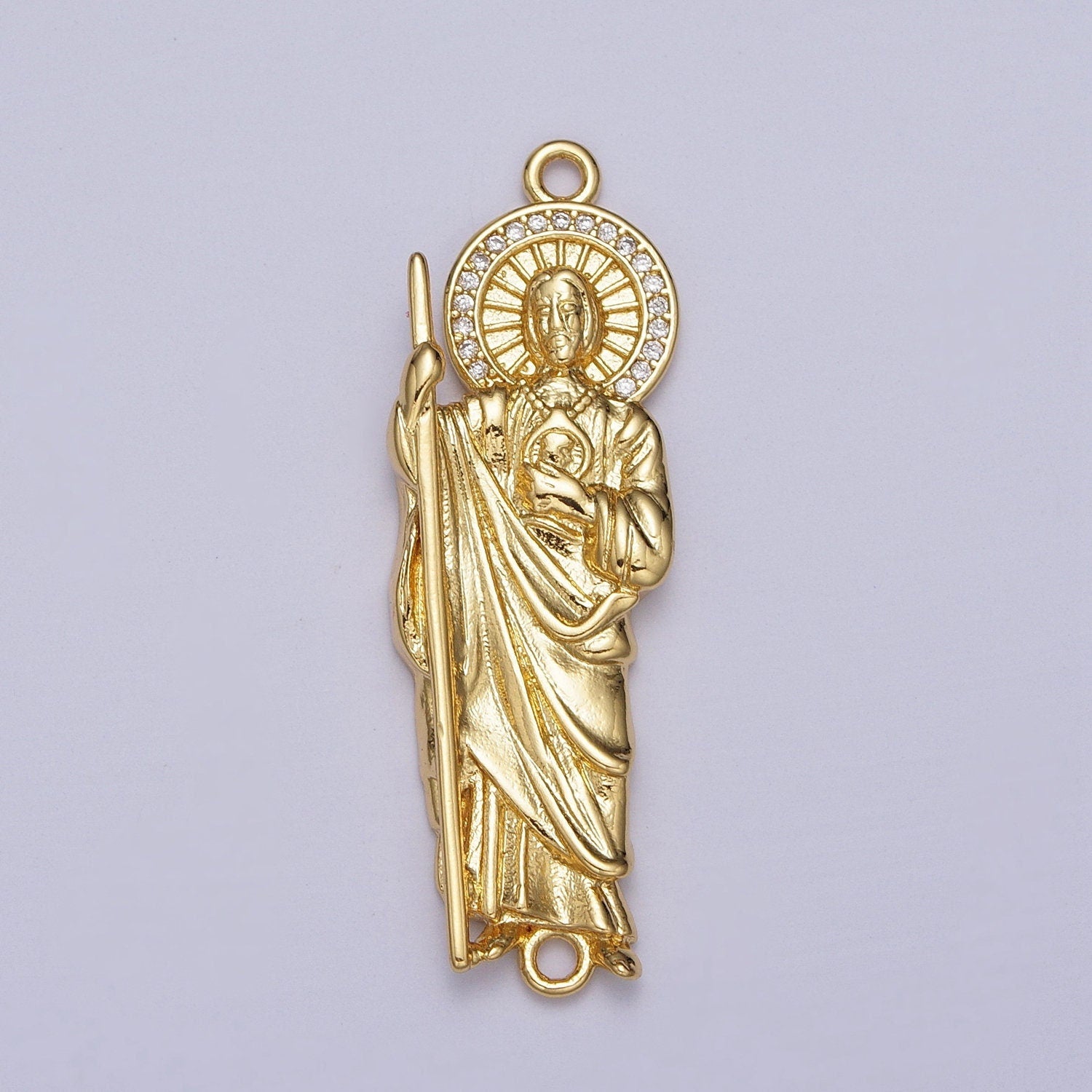 Gold St. Jude Charm Conenctor for Bracelet Component Parts Gold Saint Jude Patron Saint of Hope and Impossible Causes Jewelry Supplies Y673
