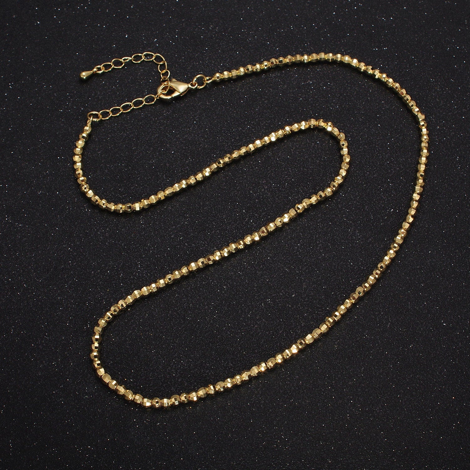 Dainty Gold Faceted Silver Disco Ball Bead Necklace Beaded Shiny Ball Necklace 17.5 inch For women WA1566