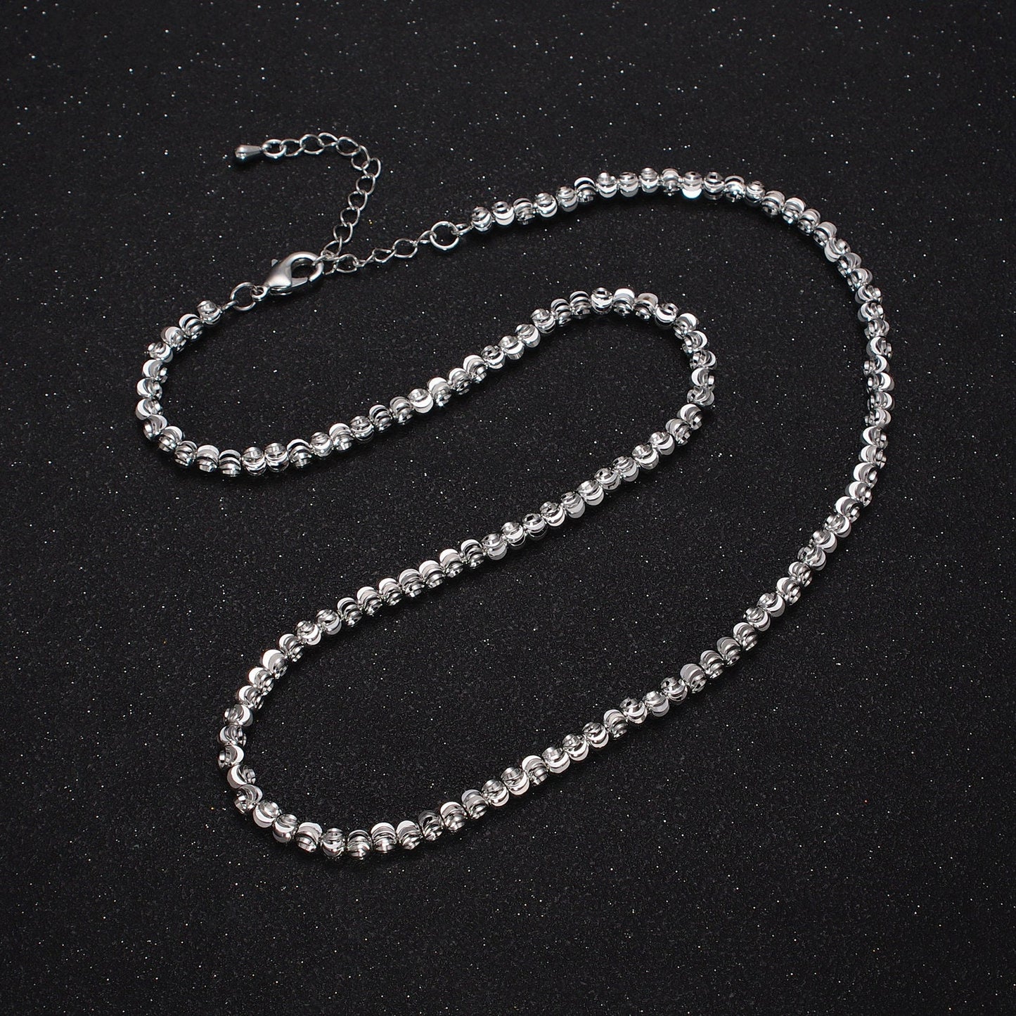 Dainty Gold Sparkling Moon Cut Ball Bead Necklace Chain Thin Minimalist Jewelry Beaded Ball 17.5 inch + 2 inch extender for Woman WA1568