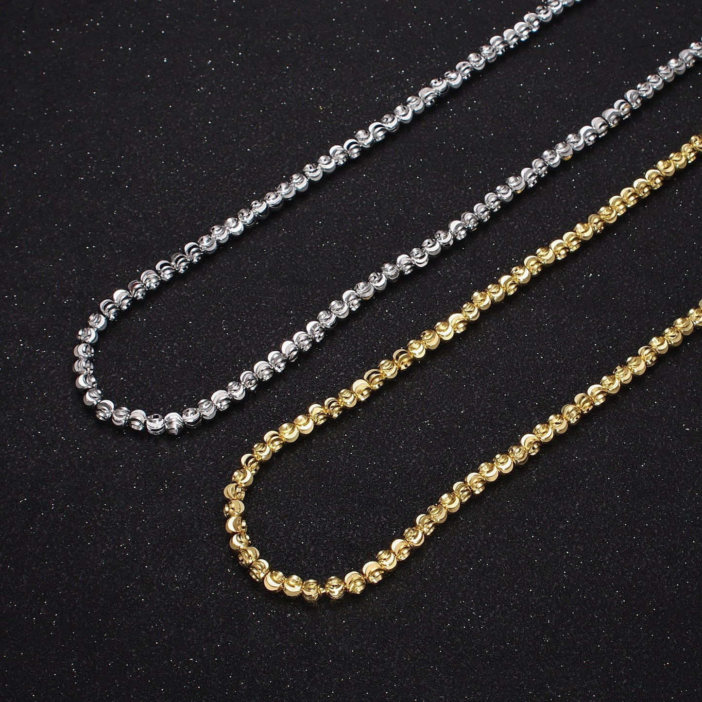 Dainty Gold Sparkling Moon Cut Ball Bead Necklace Chain Thin Minimalist Jewelry Beaded Ball 17.5 inch + 2 inch extender for Woman WA1568