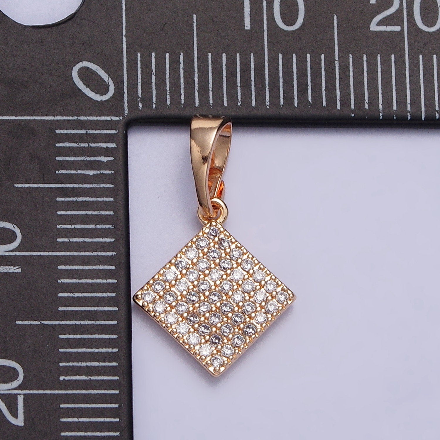 18K Gold Filled Clear Micro Paved CZ Rhombus Geometric Rosy Gold Pendant | AA034