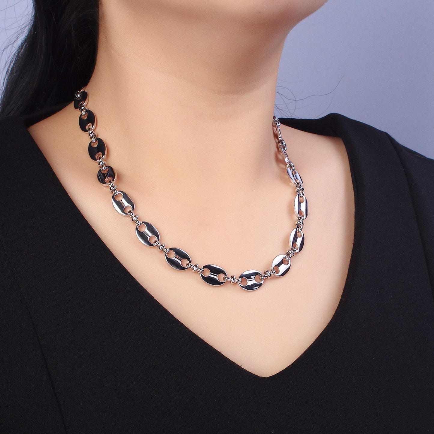 Bold Silver Anchor Chain Chunky Mariner Link Chain Necklace Thick width 11 mm for Statement Jewelry 23.5 Inch Necklace for Men Women Unisex