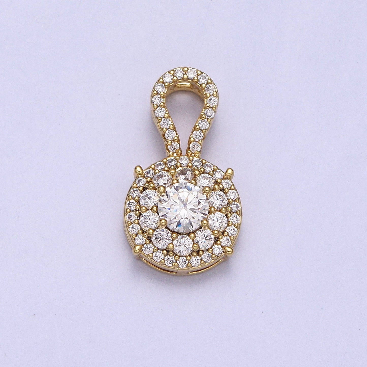 14K Gold Filled Clear CZ Round Micro Paved Charm Luxury Elegant Pendant For Minimalist Jewelry Component | AA041