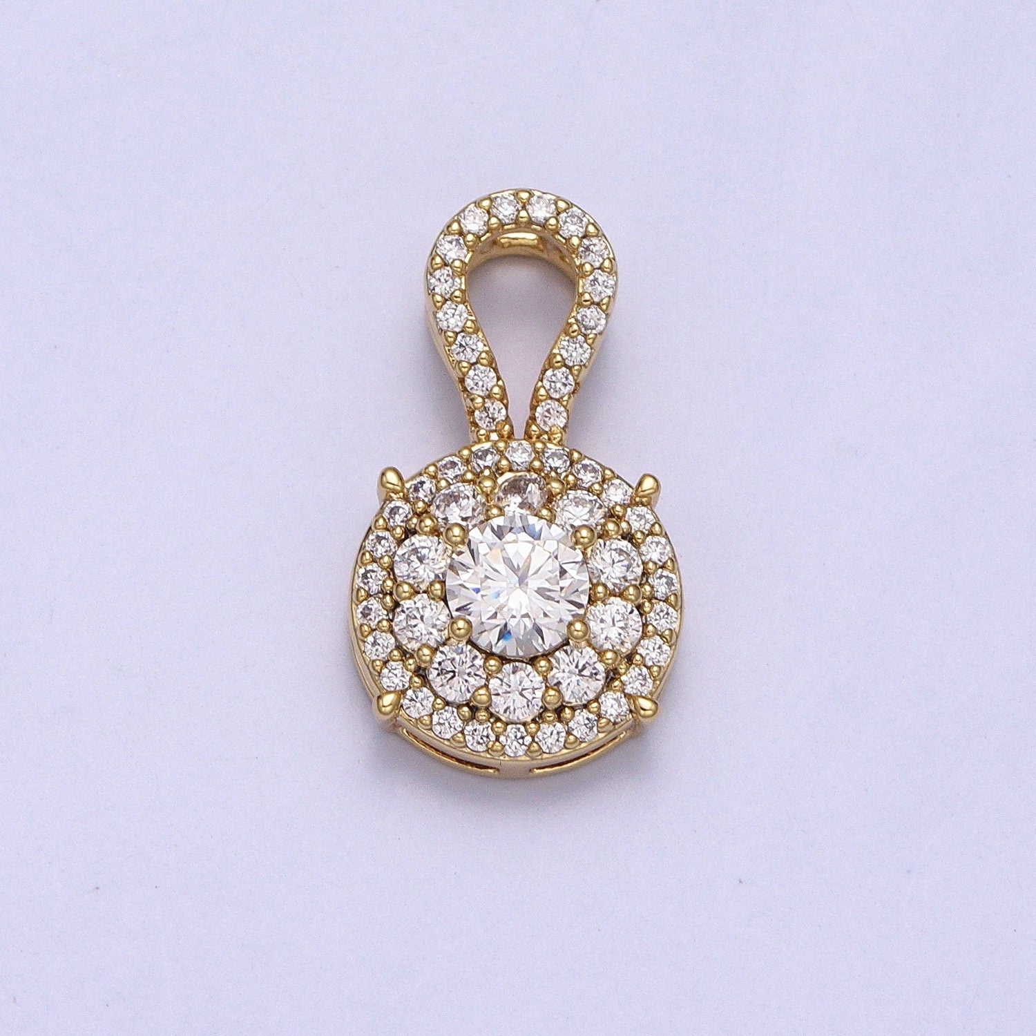 14K Gold Filled Clear CZ Round Micro Paved Charm Luxury Elegant Pendant For Minimalist Jewelry Component | AA041