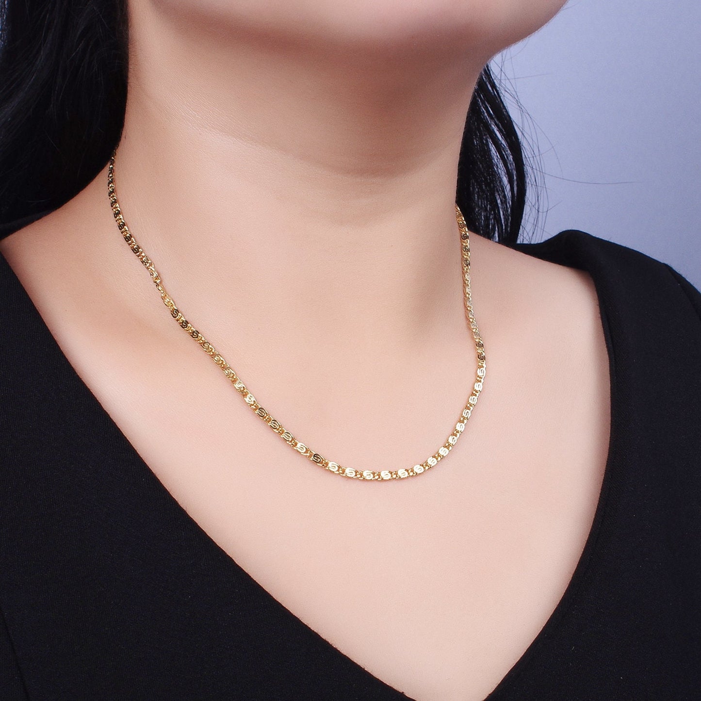 Dainty 24k Gold Filled Chain Necklace, Fine Scroll Gold Chain Simple Gold Necklace Thin Plain Women's Necklace 18" 19.75" Women Chain WA1513