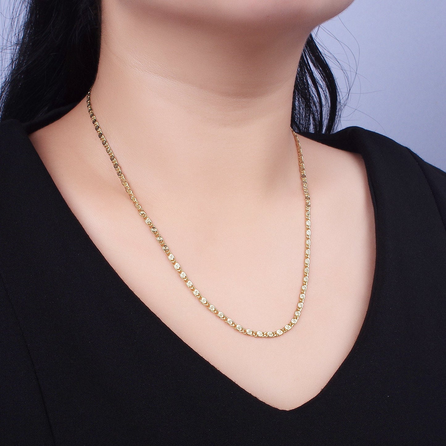 Dainty 24k Gold Filled Chain Necklace, Fine Scroll Gold Chain Simple Gold Necklace Thin Plain Women's Necklace 18" 19.75" Women Chain WA1513