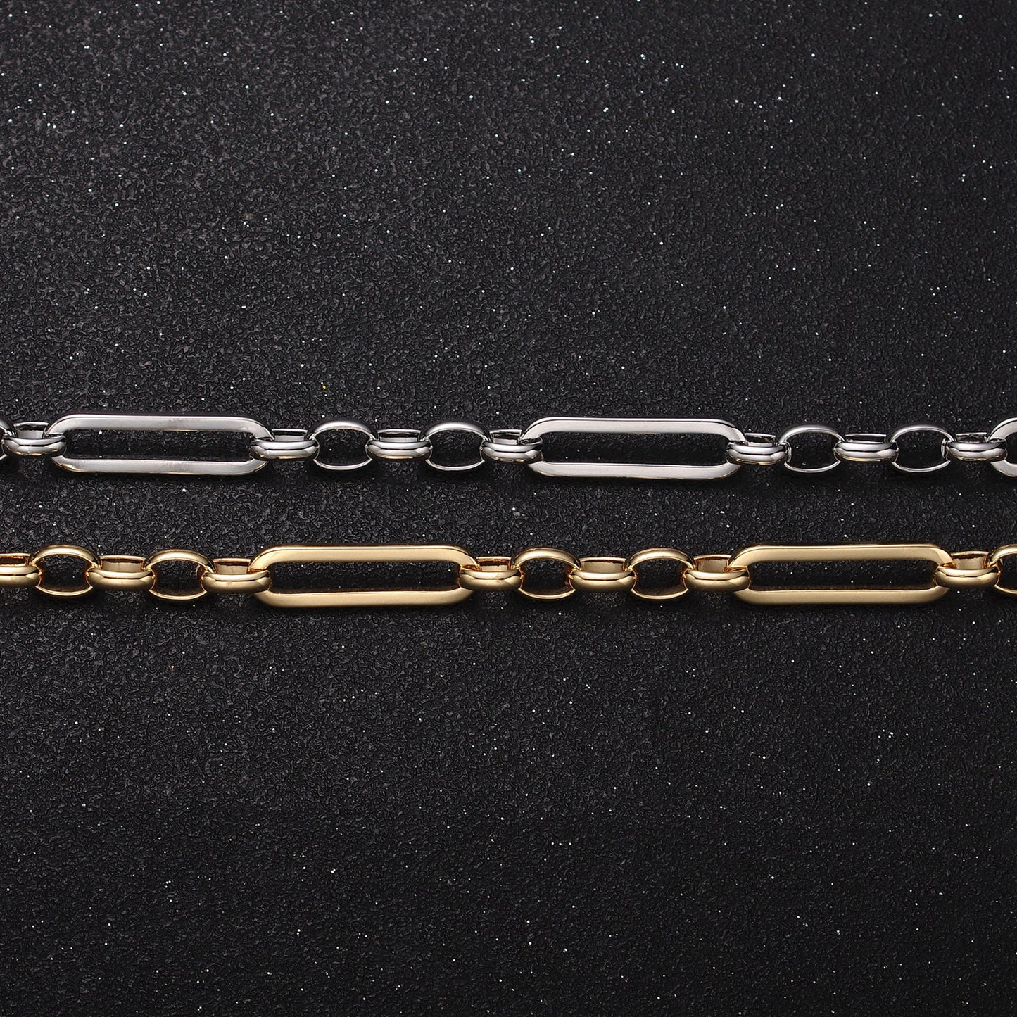 16K, White Gold Filled Unique Paper Clip Double Rolo Link Unfinished Unique Jewelry Making Yard Chain in Gold & Silver | Roll-1181 Roll-1182