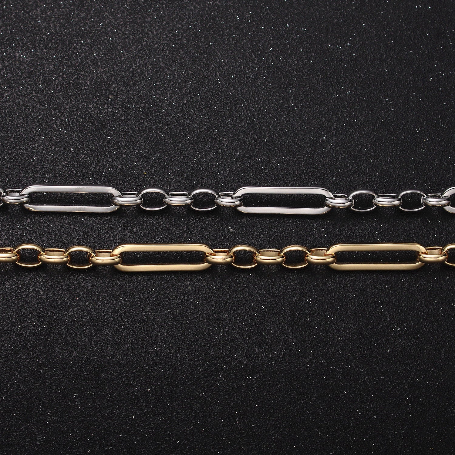 16K, White Gold Filled Unique Paper Clip Double Rolo Link Unfinished Unique Jewelry Making Yard Chain in Gold & Silver | Roll-1181 Roll-1182