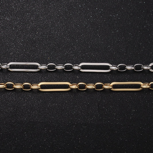 16K, White Gold Filled Unique Paper Clip Double Rolo Link Unfinished Unique Jewelry Making Yard Chain in Gold & Silver | Roll-1181 Roll-1182