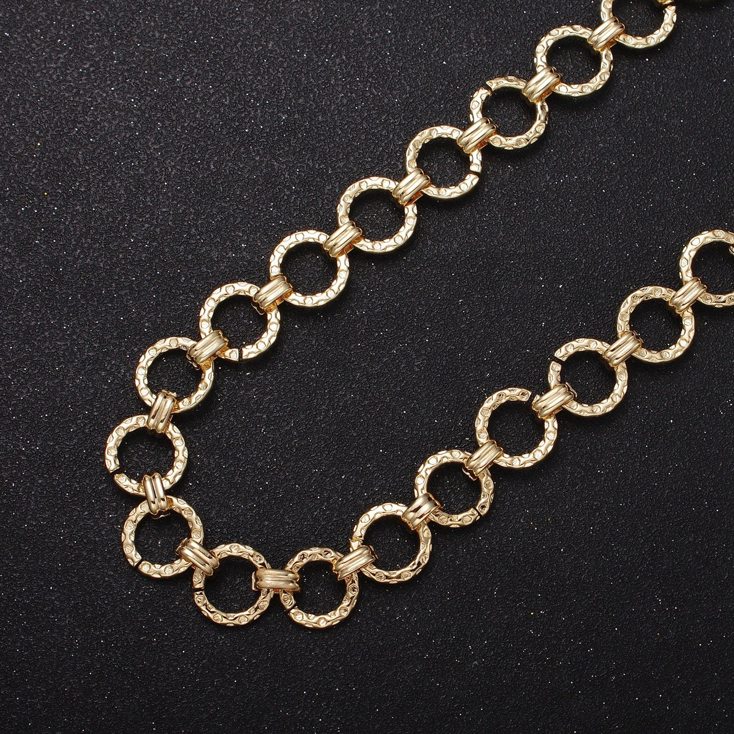 16K Gold Filled 12mm Round Rolo Hammered Unfinished Jewelry Making Chain Link By Yard In Gold & Silver | Roll-1173 Roll-1174