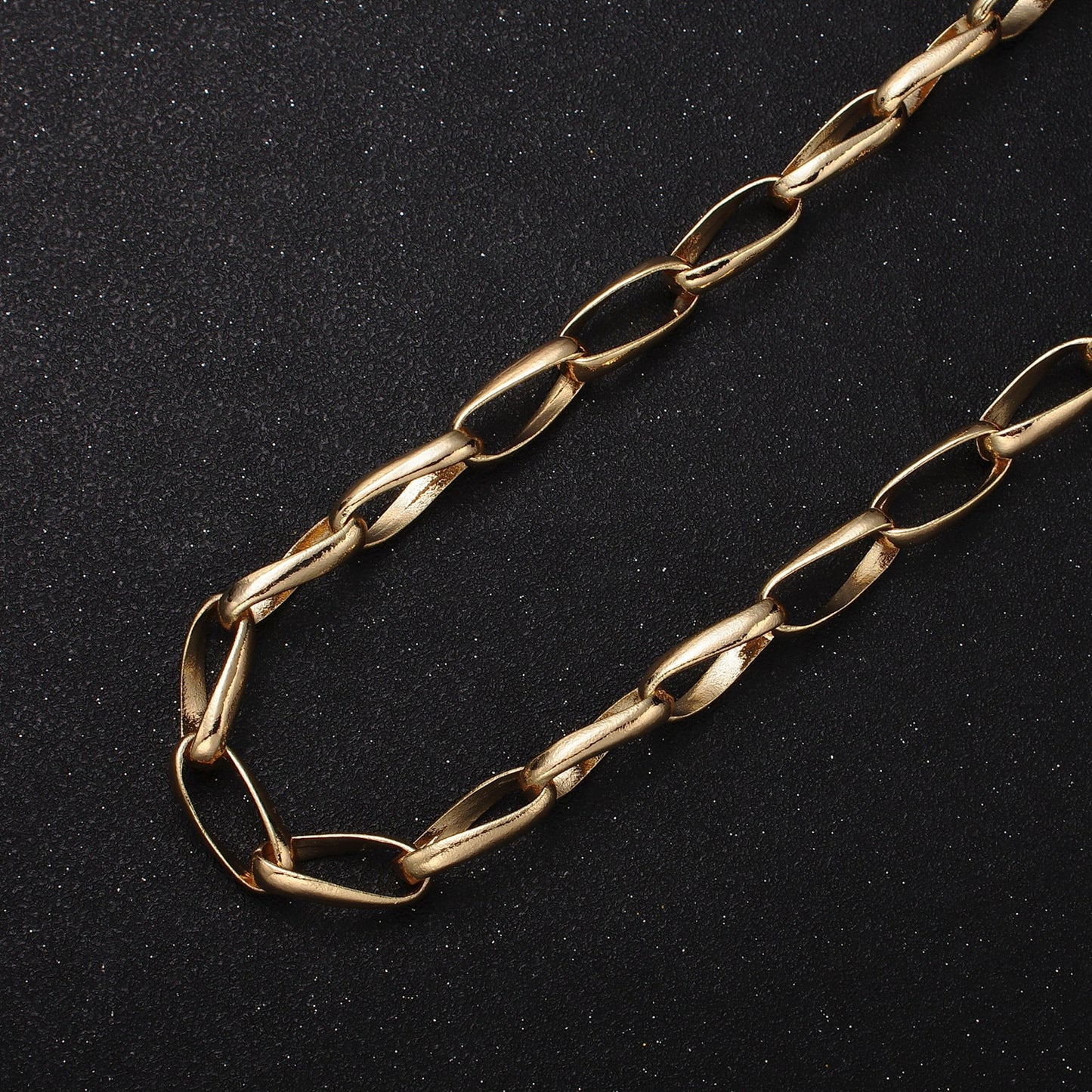 16K Gold Filled Geometric Twist Curved Paper Clip Unfinished Jewelry Making Yard Chain in Gold & Silver | Roll-1169 Roll-1170
