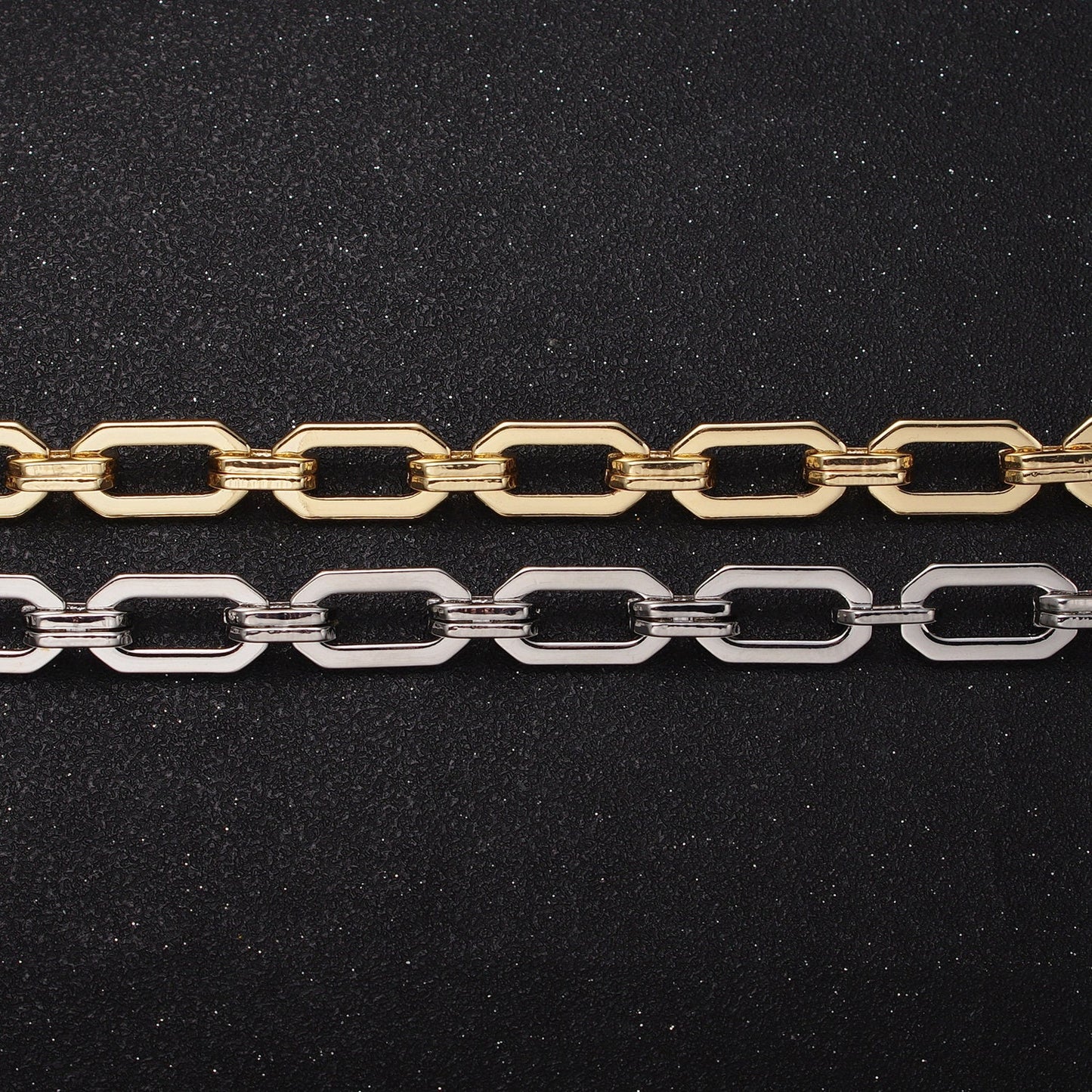 16K Gold Filled 9mm Hexagonal Edged Paper Clip Unfinished Jewelry Making Bulk Unfinished Yard Chain in Gold & Silver | Roll-1159 Roll-1160