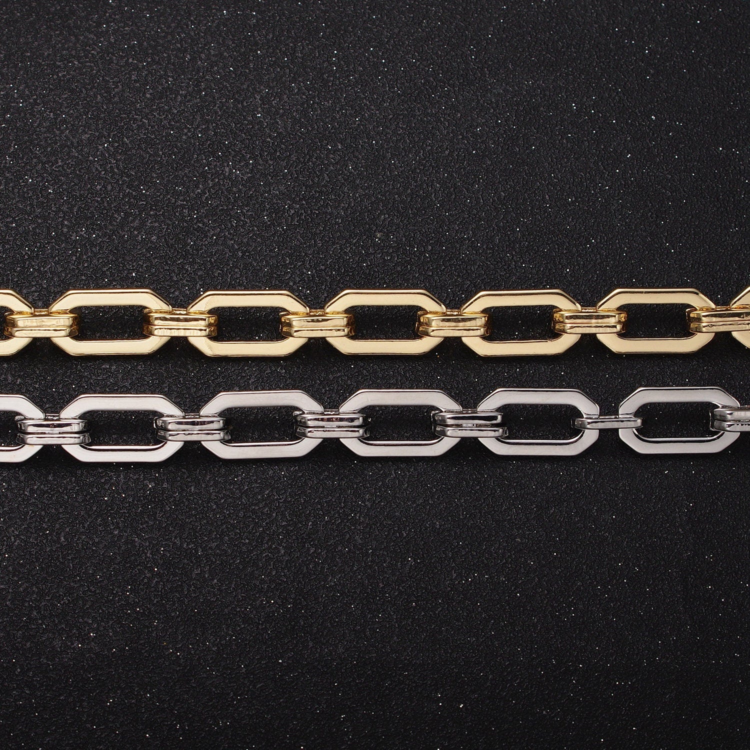 16K Gold Filled 9mm Hexagonal Edged Paper Clip Unfinished Jewelry Making Bulk Unfinished Yard Chain in Gold & Silver | Roll-1159 Roll-1160