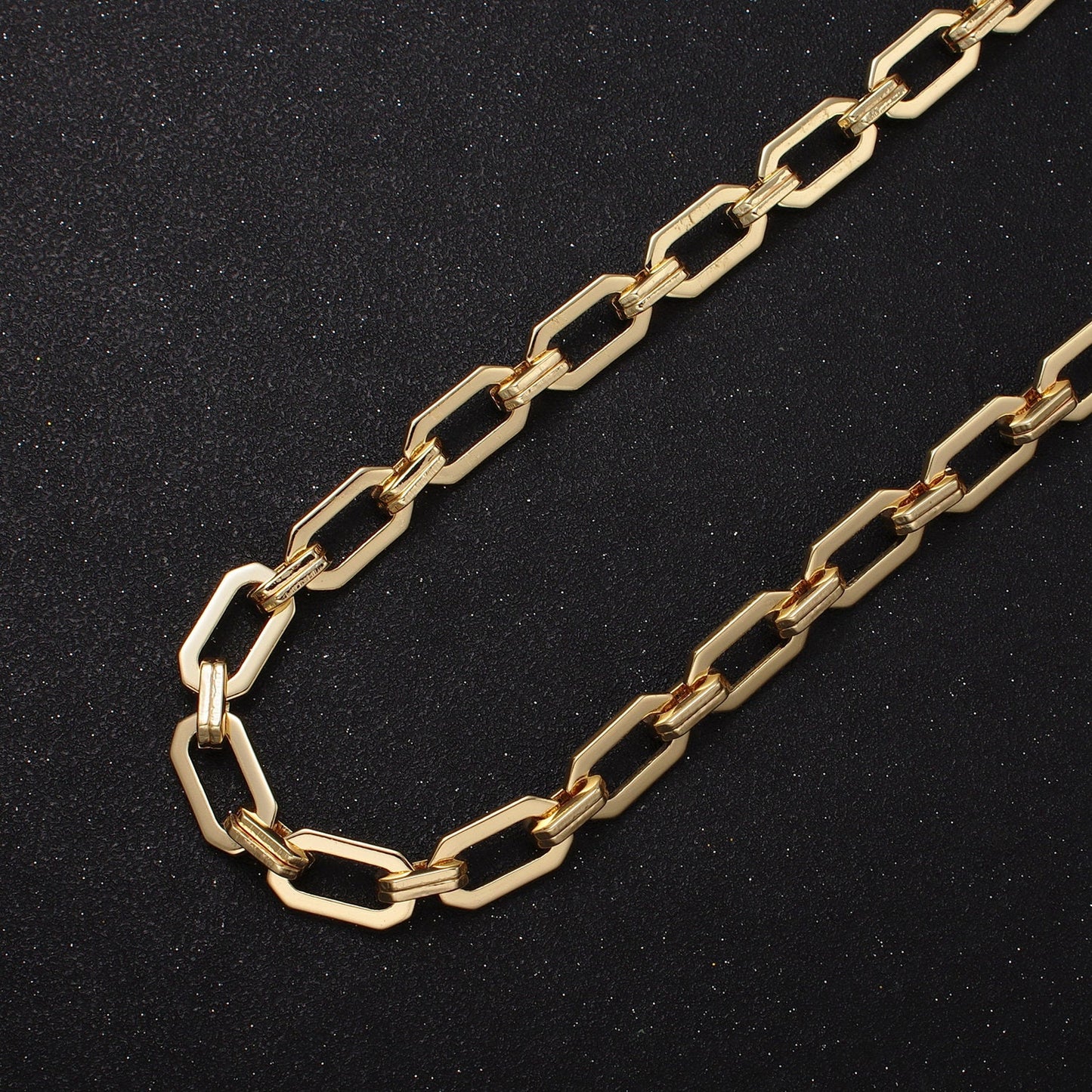 16K Gold Filled 9mm Hexagonal Edged Paper Clip Unfinished Jewelry Making Bulk Unfinished Yard Chain in Gold & Silver | Roll-1159 Roll-1160