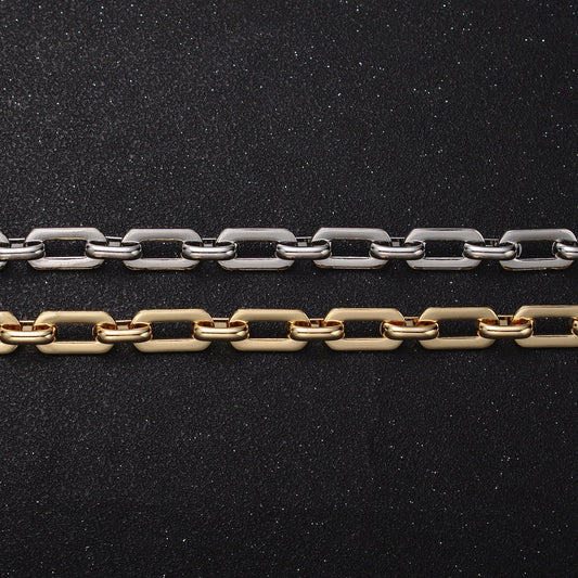 16K Gold Filled Boxy Cable Paper Clip Unfinished 7.2mm Statement Yard Jewelry Making Chain in Gold & Silver | Roll-1153 Roll-1154