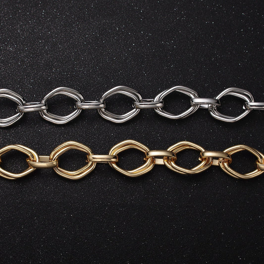 16K Gold Filled Geometric Rhombus Hexagonal Double Multiple Link Unfinished Yard Statement Chain in Gold & Silver | Roll-1151 Roll-1152